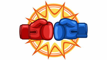 This dynamic image features red and blue boxing gloves poised against a starburst background, symbolizing competition, sportsmanship, and the spirit of fighting. © Yu