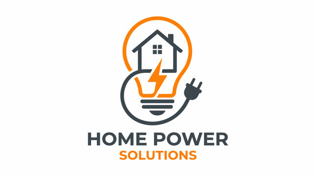 An innovative logo showcasing a light bulb intertwined with a house and electrical plug, representing efficient home power solutions and a commitment to energy sustainability and design.