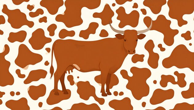 Brown cow stands against a brown-spotted background in this colorful cartoon illustration
