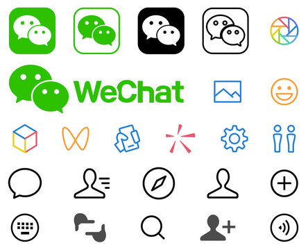 WeChat Set of  Mobile App interface icons and logos on transparent background. Social Media interface templates collection. High resolution