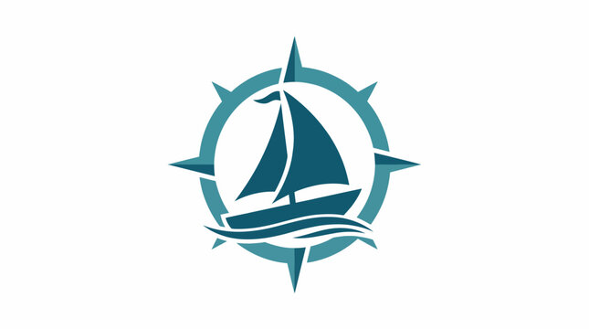 This image features a sailboat in calm waters, surrounded by a stylized compass rose, symbolizing navigation, adventure, and marine exploration for enthusiasts.