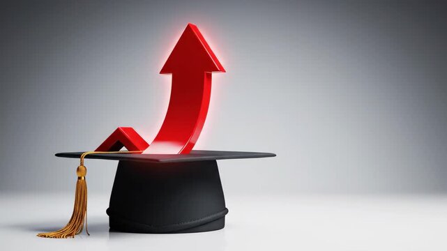 Top hat with red upward arrow business success concept