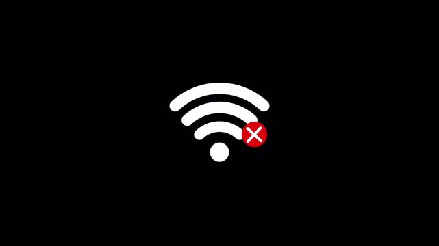No wifi signal icon animation on transparent background. No internet, internet problems, Lost wi-fi network, Internet error, Broadcasting area with Wi-fi icon animation in  4k video with Alpha channel