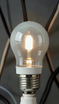 High quality 4K visual of LED bulb illuminating and fading against dark background showcasing modern semiconductor technology and electrical lighting innovation