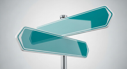Obraz premium Teal Directional Signs on Metal Pole, Blank Road Signs