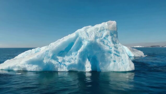 Spectacular 4K arctic scene of icebergs floating dark blue water highlighting high quality frozen textures and the natural beauty of the polar environment