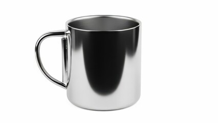 Shiny stainless steel mug isolated on white background
