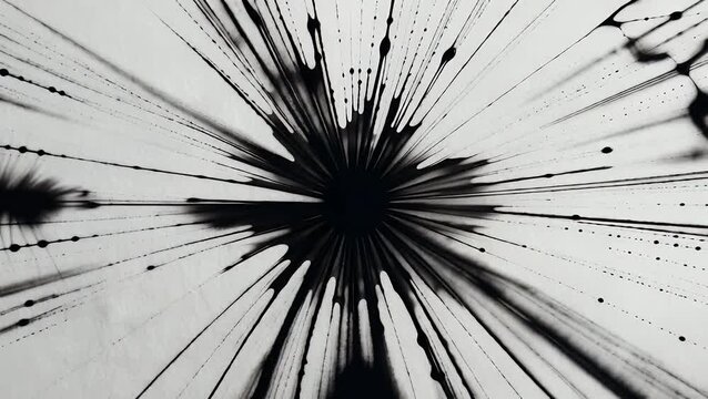 Artistic 4K vertical transition featuring black ink splash reveal over rough white paper texture providing high quality grunge overlay and abstract liquid spread for creative video editing