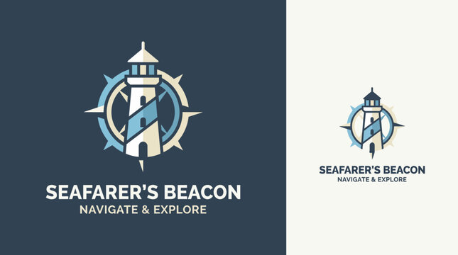 This logo showcases a lighthouse with a nautical compass design, embodying the spirit of exploration and guidance for sailors and travelers seeking new paths.