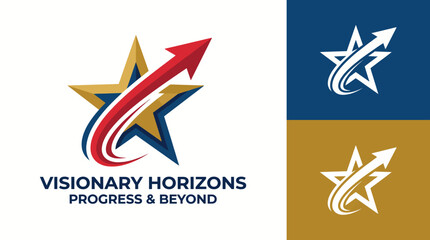 This logo design showcases a star with an upward arrow, symbolizing progress and achievement, perfect for organizations focusing on growth, innovation, and visionary thinking. © june