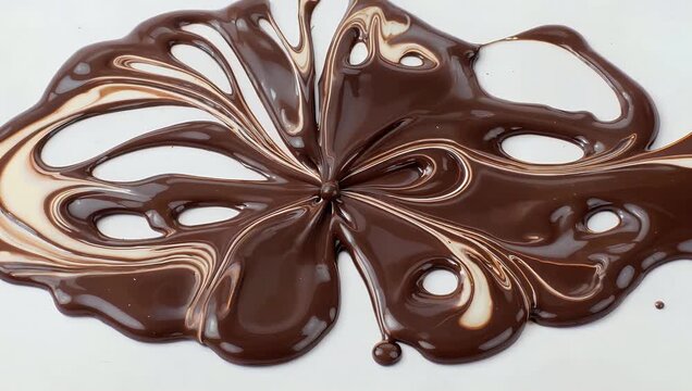 Minimalist 4K food styling visual of melted chocolate smear on white background highlighting high quality culinary textures and sauce patterns for professional advertising and graphic design