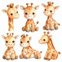 Obraz premium Vintage Aquarell-Plüschgiraffen Set