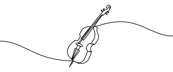 Double bass continuous line drawing isolated on transparent background vector illustration. Minimalist monoline drawing of a classical string musical instrument used in orchestra © RoseStudio