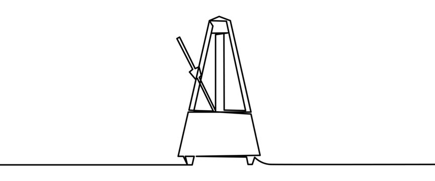Guitar metronome continuous line drawing isolated on transparent background vector illustration. Minimalist monoline drawing of a classic tempo device used for rhythm practice in music
