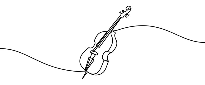 Double bass continuous line drawing isolated on transparent background vector illustration. Minimalist monoline drawing of a classical string musical instrument used in orchestra