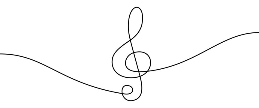 Treble clef continuous line drawing isolated on transparent background vector illustration. Minimalist monoline drawing of a classic musical notation symbol used in sheet music