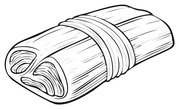 Hand-drawn illustration of a tamale wrapped in corn husk