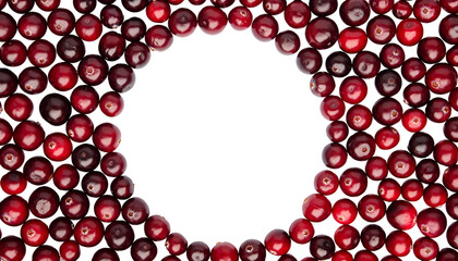 Fresh Red Cranberries Arranged in a Circular Frame on White Background.
