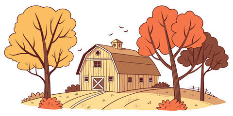 a barn with trees in autumn colors Vector © Rabbi