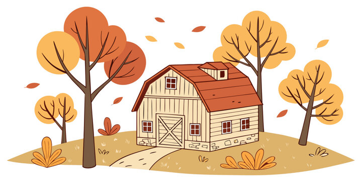 a house with a red roof surrounded by trees in autumn Vector