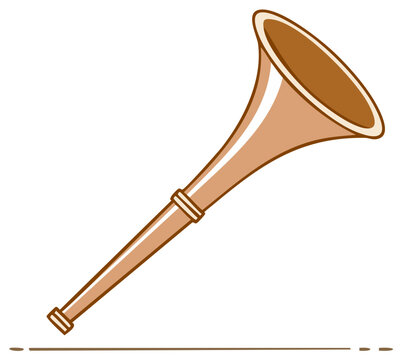 Illustration of a vintage brass hunting horn with a flared bell and mouthpiece