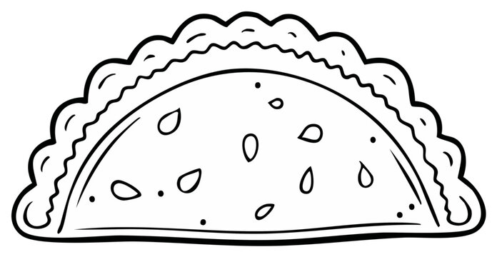 Hand-Drawn Empanada Illustration, Semicircle Pastry with Filling, Black and White Food Outline