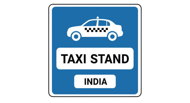 Official blue and white road sign indicating a designated taxi stand location specifically in India, providing clear guidance for passenger pick-up and public transportation services