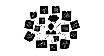 Fototapeta premium Conceptual Illustration of a Business Person Surrounded by Ideas.