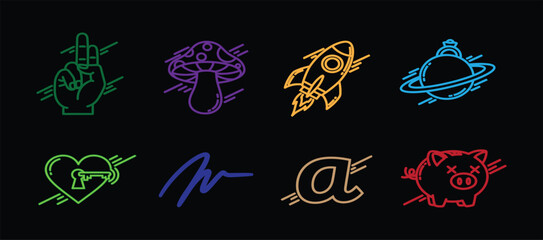 Neon signs and symbols in various colors © Nor Creative 2.0