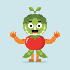 Fototapeta premium Cartoon Vegetable Character with Outstretched Arms.