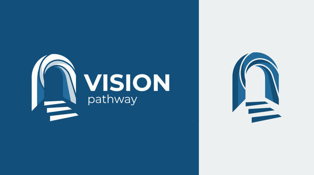 This logo showcases a stylized archway with steps, signaling a journey. Ideal for businesses focused on growth, innovation, or personal development and inspiration.