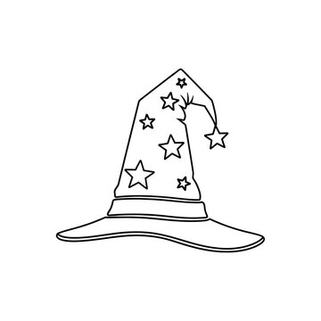 Minimalist Wizard Hat with Stars Fantasy Gaming Logo Line Art
