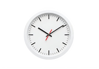 Fototapeta premium A white clock with black hands and a red second hand isolated on transparent background