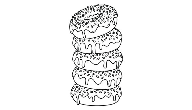A stack of four donuts with white frosting and sprinkles