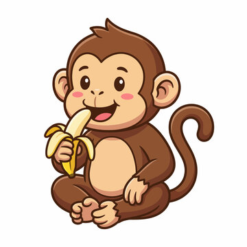 A delightful cartoon representation of a monkey happily eating a banana, capturing the essence of joy and playfulness, perfect for children's themes and designs.