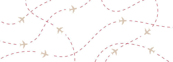 Airplane red line path route travel vector concept. Plane routes dotted paths aircraft travel route start point flight destination golden airplane. eps10 vector illustrator. © Concept cradle