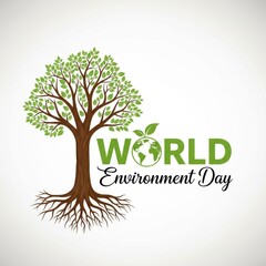 Obraz premium World environment day logo with tree and green leaves on white background