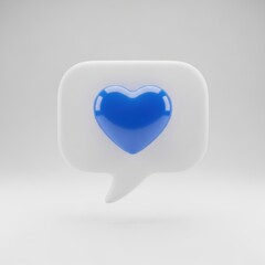 Blue heart icon in a white speech bubble on a gray background