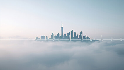 Fototapeta premium 都市の心拍を表す心電図スカイラインが生命を象徴するミニマル風景