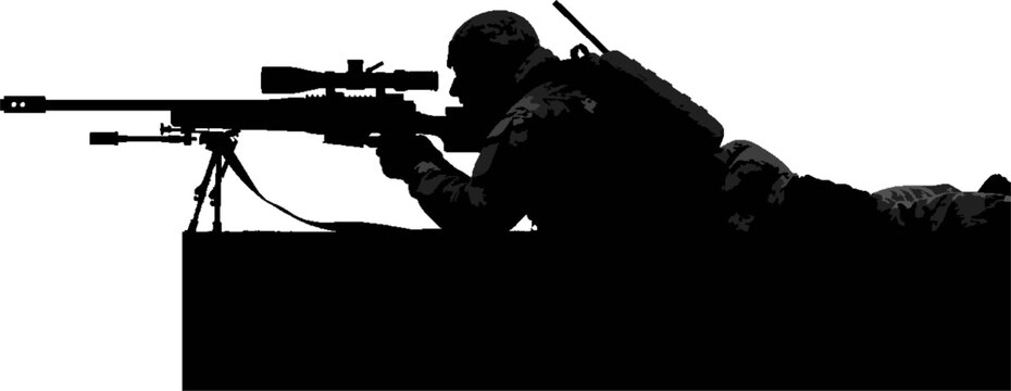 Special Forces Sniper Silhouette Lying in Prone Shooting Position