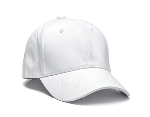 Fototapeta premium Plain white baseball cap on a white background, showing texture