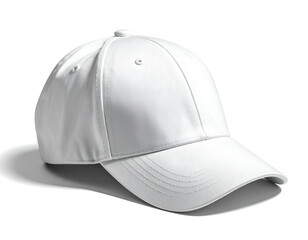 Fototapeta premium A clean, crisp white baseball cap rendered in a photorealistic style