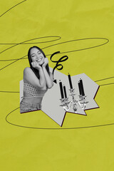 Trend artwork collage template composite sketch of poster portrait young woman smile happy positive...