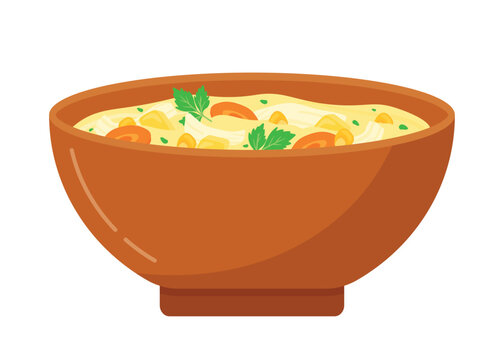 Chicken Soup in A Bowl Cartoon Vector Illustration