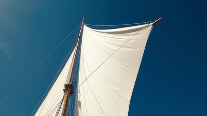 Fototapeta premium topsail. The billowed topsail of an old sailing ship against a deep blue sky. mobility guides, transit brochures, designed for transport & logistics marketing, improves user orientation. 