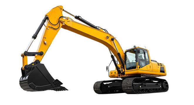 Yellow excavator isolated on white background