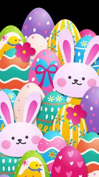 4K Easter eggs Transition Animation. Colorful Easter eggs and rabbits intro-outro on Alpha background