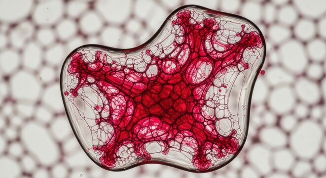 Intricate Crimson Red Oil Droplet Forming a Microscopic Network Structure