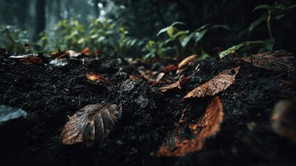 Forest floor with leaves and plants