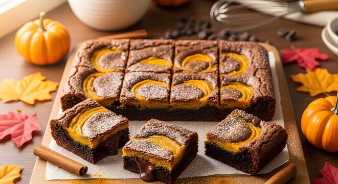 Delicious Pumpkin Swirl Brownies Baked for Autumn Celebration